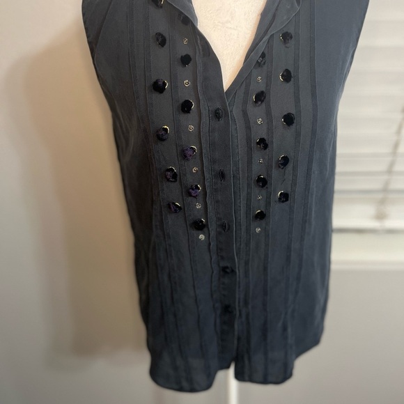Maiyet Shirt Tail Top Blouse Blue Button
Up Sleeveless 38 Medium Silk - Picture 6 of 13